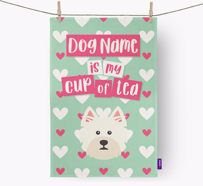 '{dogsName} is my cup of tea' Dish Towel with {breedFullName} Icon